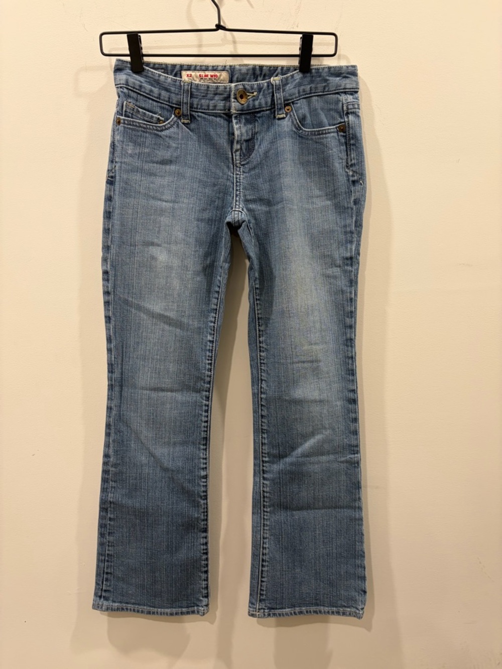 X2 Women's Y2K Size 2 Short Light Blue Flare Jeans - Classic Wash